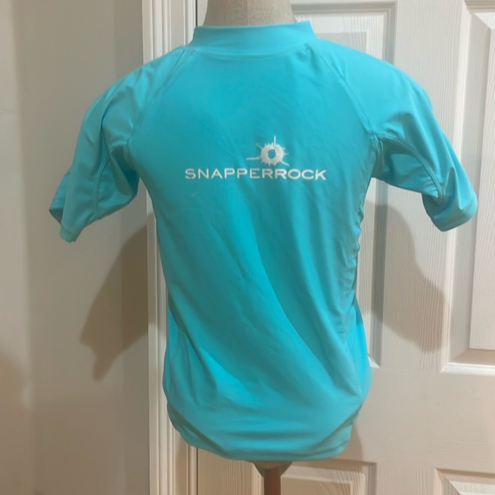 Snapperrock guard top 50+ SPF protection short sleeve turquoise boy girl size 10